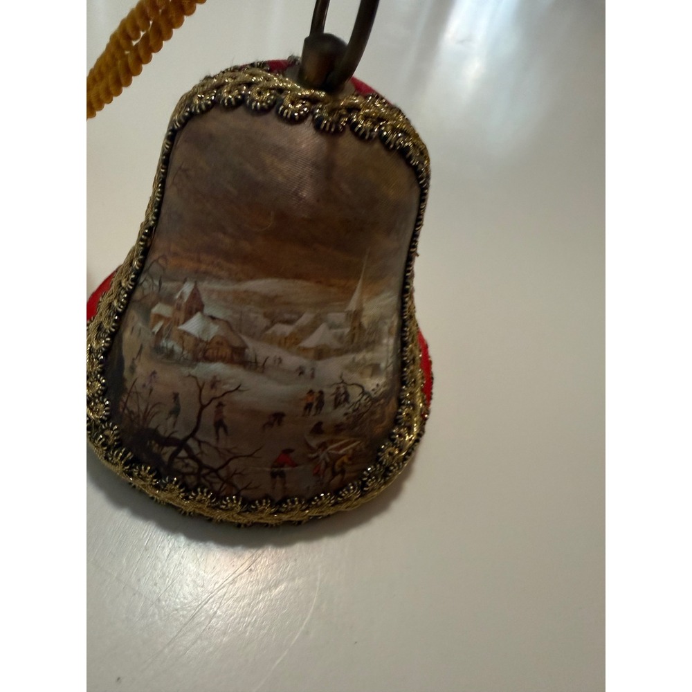 Reuge Music Box Bell Ornament Red Gold Winter Village Western Germany Christmas